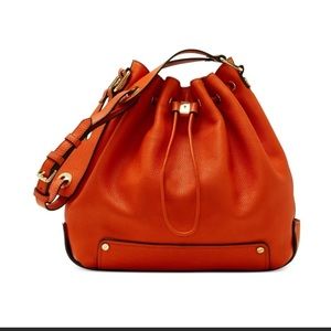 Vince Camuto Leather Drawstring Bucket Bag- Orange